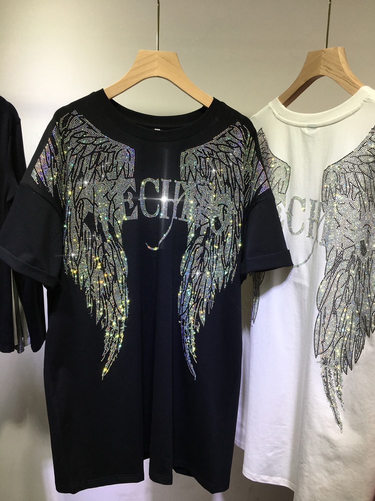 Streetwear Clothing Brand - L-4XL Oversize Rhinestone Angel Wings Harley